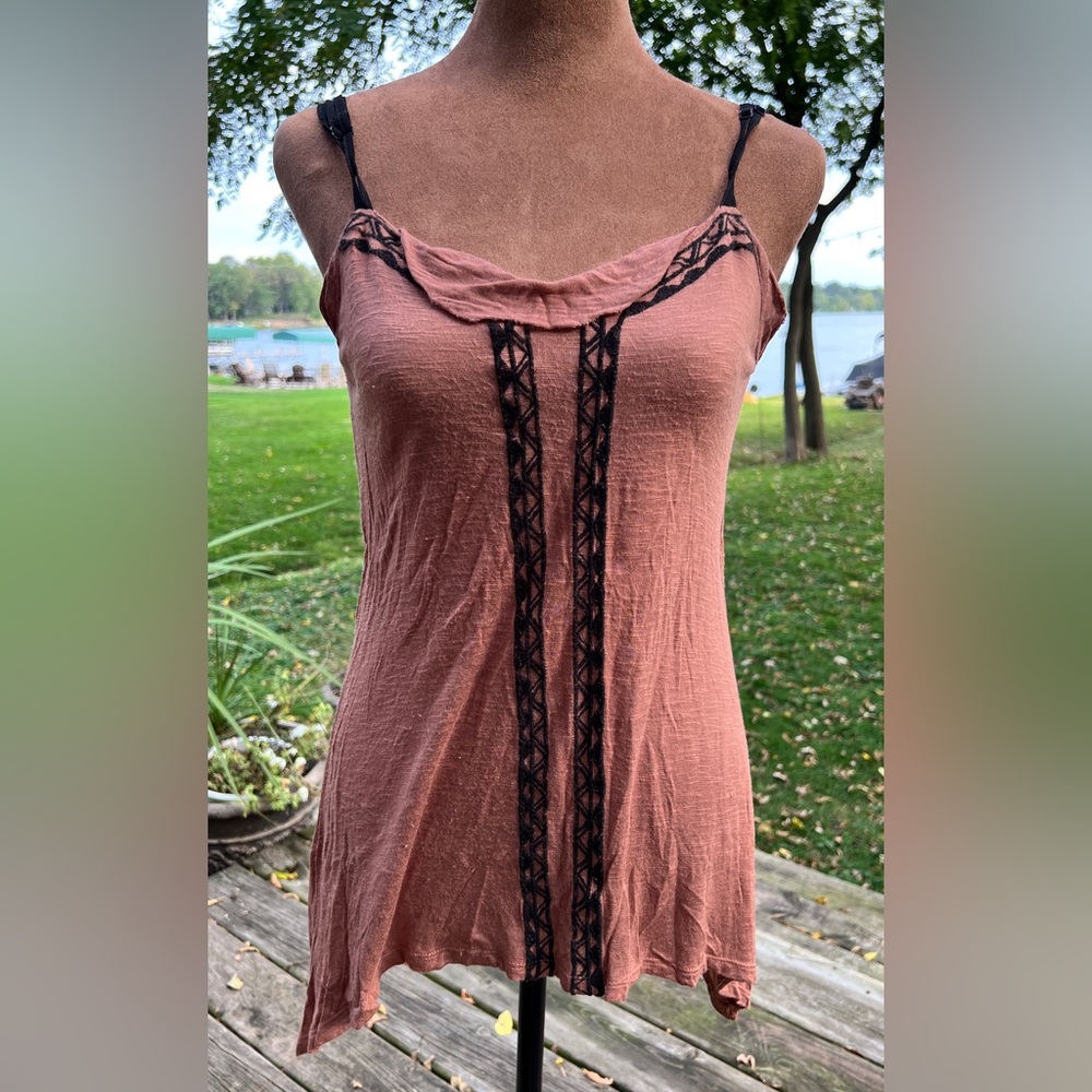 Mine Brown Camisole with Black Lace Detail